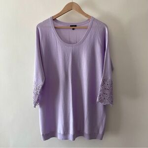 Talbots Lavender Sweater Dolman Sleeve Lace Cuff Cotton Blend Size X